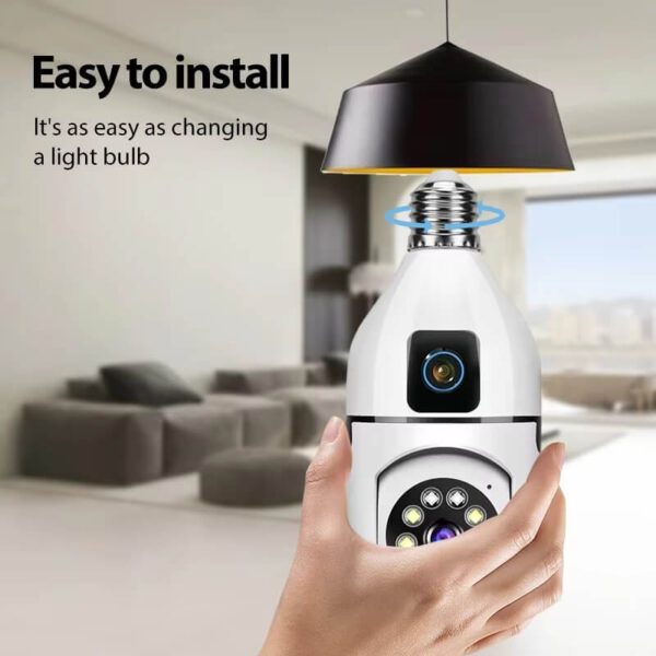 Dual Lens PTZ Bulb Camera 360° 1080P with Motion Tracking, Night Vision Two-Way Audio in Kenya Easy Installation Bulb Camera PTZ dual lens Nairobi Kenya Cheap bulb camera